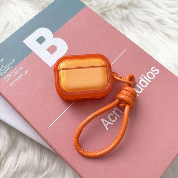 Simple Stylish Translucent Orange With Lanyard Rectangle Earphones Protective Cover Case for AirPods 1 2 3 4 Pro2 Pro3 26L0324