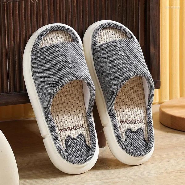 Slippers Couples Home Linen Women Indoor Soft Comfortable Bedroom Slides Men Leisure Non Slip House Shoes Platform Cotton Flats