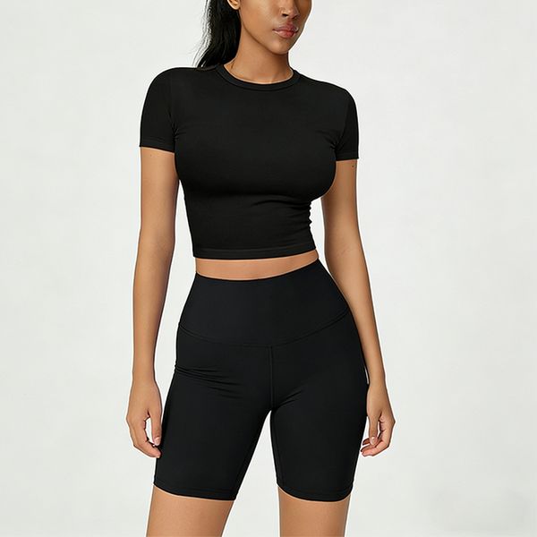 Women Yoga Shorts Solid Shirt Top Lightweight Loose Suit Pa…