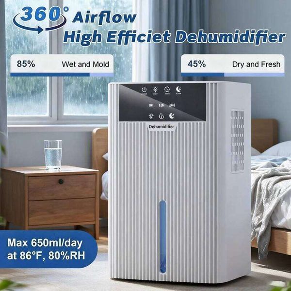 Compact Household Dehumidifier Air Purifier Moisture Absorber for Basement Bathroom Closet Indoor Drying Smart Humidity Control