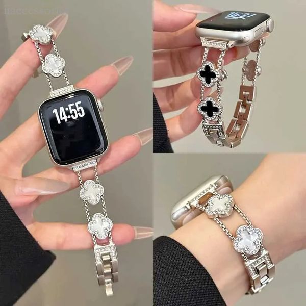 Metal Strap For Watch Band Tra 2 49Mm 46Mm 45 44 Diamond Four leaf Bracelet For phone watch 10 9 8 7 SE