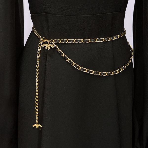 Designers Waist Chain Belts Luxury Classic Black Leather Dual Chains Brands Waist Belts For Woman Lady Party Dress Decorative Chains Belt