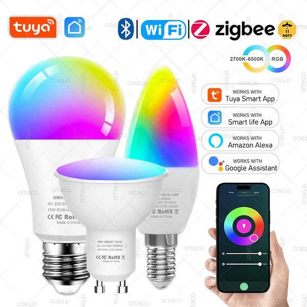 Tuya ZigBee WiFi Bluetooth E27 E14 GU10 LED Bulb Smart Life App Control RGBCW Dimmable Lamp Smart Light Bulbs Works With Alexa 260324