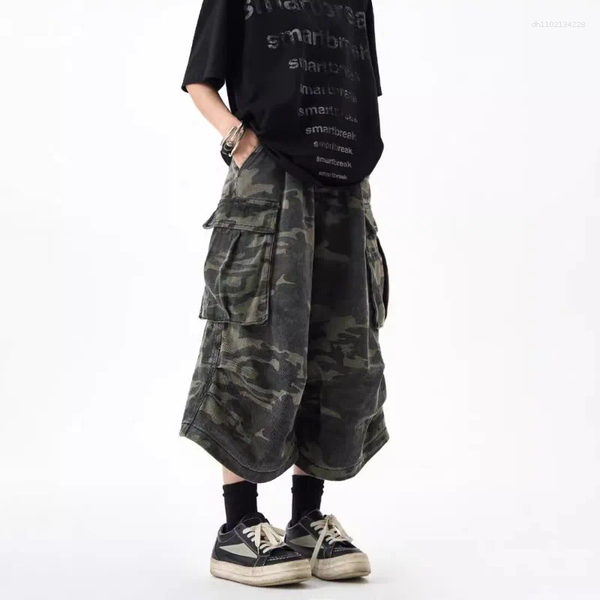 Pants Summer Men's Hip Hop Casual Shorts Street Style Loose Camouflage Multi-Pocket Work Y2K High Fashion Wide Leg