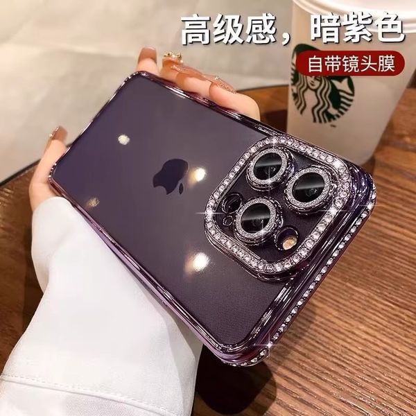 Rhinestone Lens Film Plating Soft Clear Shockproof Case For iPhone