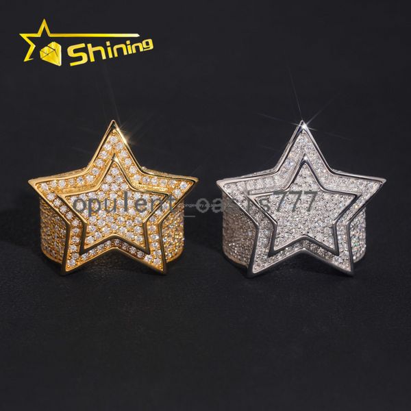 High Quality Bulk Stock Iced Out Hip Hop GRA Certificate VVS Moissanite Diamond Man Gift Iced Out S925 Silver Star Shape Ring