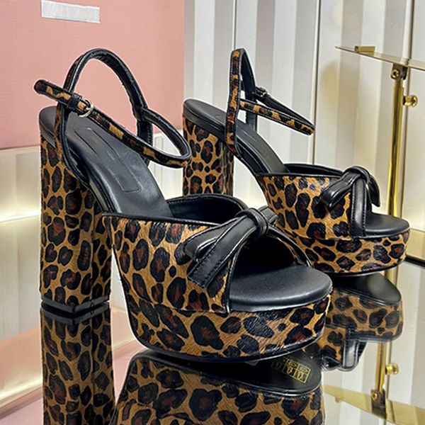 Suede Platform Sandals Top Designer Lady High Heels Leopard Pattern Appearance with Rubber outsole Summer Date Women's Casual Thick Bottom Sandals