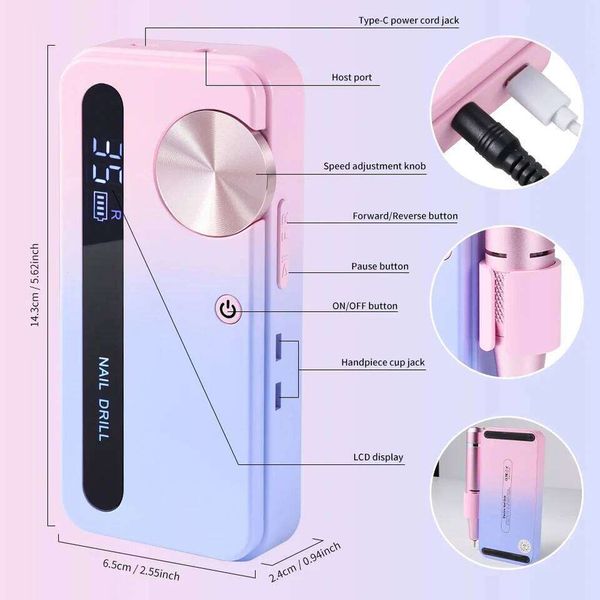 35000RPM Electric Polisher - Professional Gel Nails Care, Rechargeable Portable Nail File Manicure Tool
