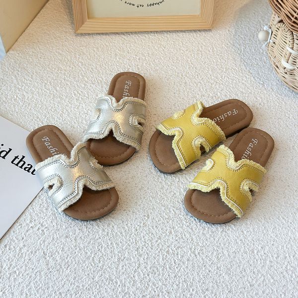 2026 Trendy Fashion Kids Girls Slides H Shape Fringe Design Open Toe Non-Slip Summer Sandals lightweight Toddlers Kids girls footwear Free shipping