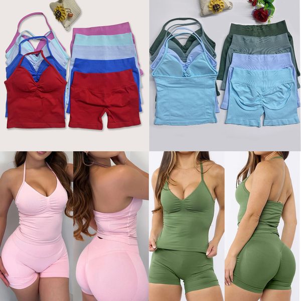 DHgate 2pcs Impact yoga Workout Sets Longline Strappy Top Gym Set clothing Women Backless Tank Tops Scrunch Seamless Shorts Gym Suit Fitness Clothes Activewear sold by DHgate