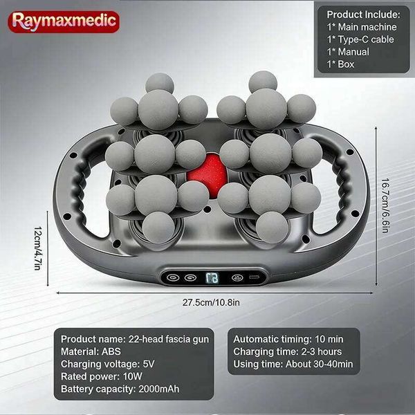 Raymax 22-Head Heads Massage Gun Deep Tissue Muscle Wireless High Frequency Vibration Masajeador Body Back Leg Neck Massager