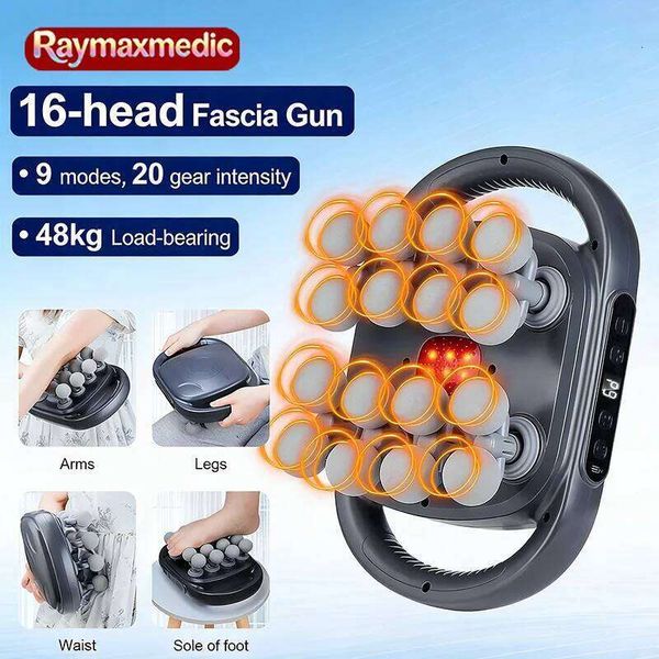 Raymax 16 Heads Fascia Gun Set Deep Tissue Body Fitness Muscle Electric Relax Massager for Back Shoulders Legs Foot