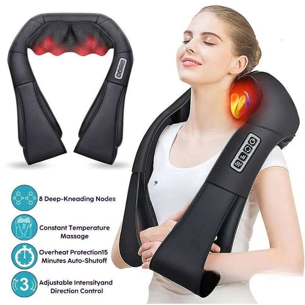Heated U-Shape Shiatsu and Shoulder Massager - Deep Kneading Electric Massage Pillow For Neck Waist Leg Body