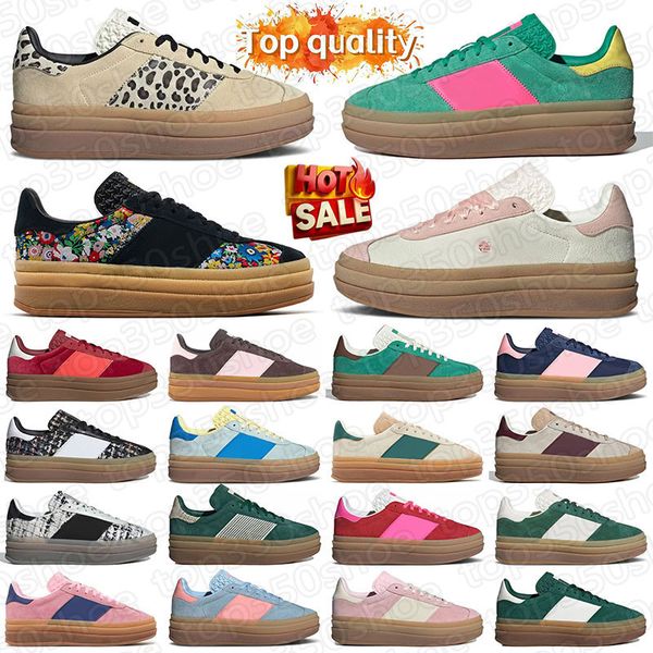 aaa+ Quality Designer Bold Platform Casual Shoes Flower Cream Collegiate Green Pink Gum White Black Women Sports Trainers Suede Leather Plate-forme Sneakers