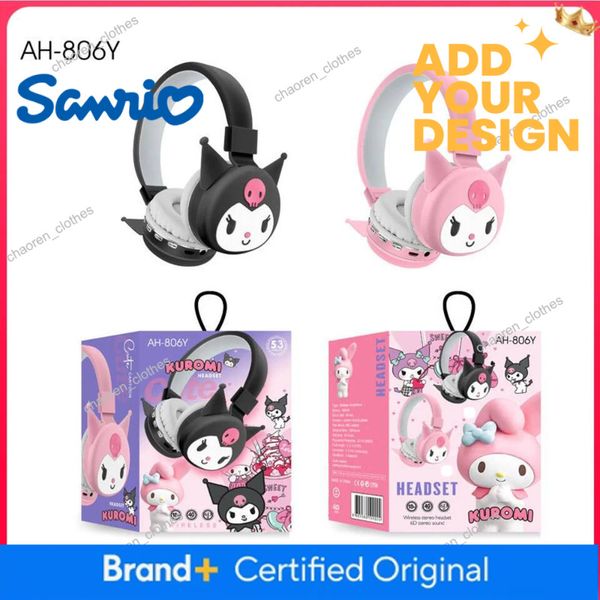Sanrio Hello Kitty Kuromi Wireless Bluetooth Headsets Cartoon with Mic Foldable Lightweight Earphone for Phones Laptop