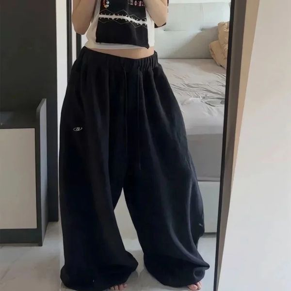 American Retro Hip-Hop Oversized Woman Black Casual Sweatpants Korean Streetwear Loose Jogging Pants High Waist Wide-Leg Pants 260430