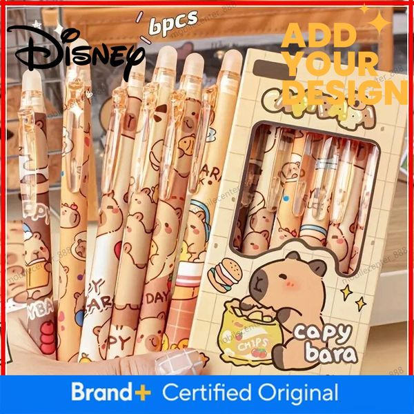 Designer Disney 6Pcs Cute Capybara Erasable Gel Pens | 0.5Mm Retractable Blue Ink For School & Office | Smooth Writing & Quick-Drying (6 Colors) Luxury