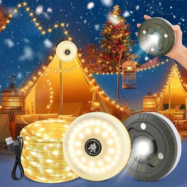 Camping String Lights, 33Ft/10M Portable Outdoor Lamps Reel with 8 Modes, 2000mAh Rechargeable Fairy Lamp
