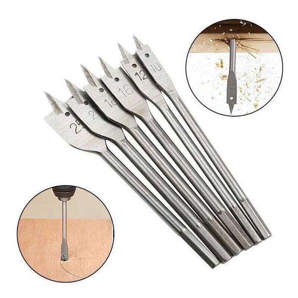 6pcs Natural Woodworking Bit Set Hexagonal Handle Three Pointed Flat Drill for Wooden Board Hole Opening