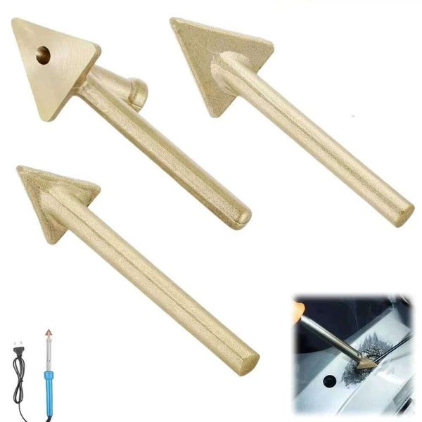 3pc Soldering Iron Tips Copper Triangular Smoothing Head Welding Replacement for 80Watt Plastic Welder Repair Tool Set