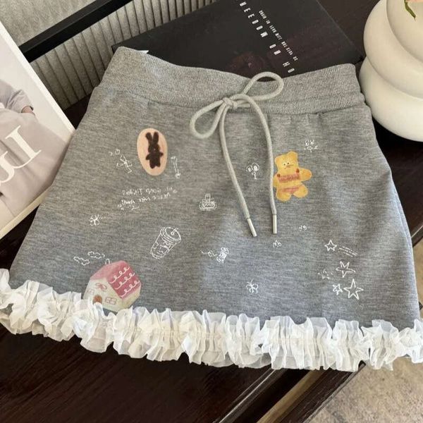 Sweet Graffiti Lace Patchwork For Petite Women, Summer New Slim Fit Slimming Design Short Skirt MAKOUFEI