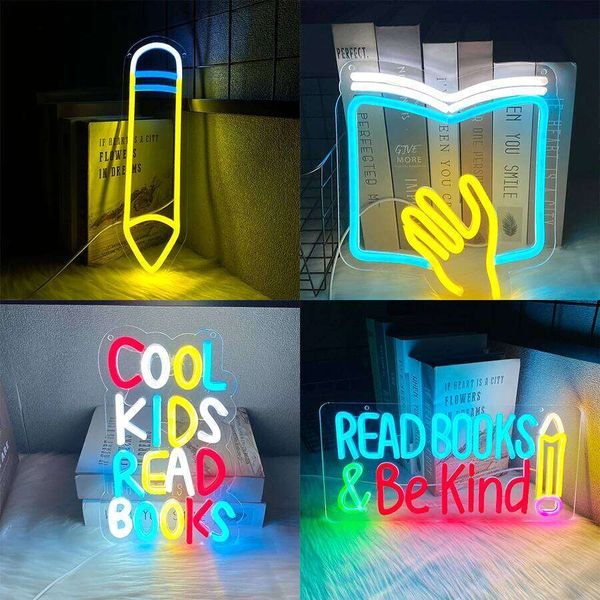 Cool Kids Books Signs,LED Pencil Neon Light for Reading Room Hanging Decor,Library Classroom Read Corner Bedroom Decor 26Y0429