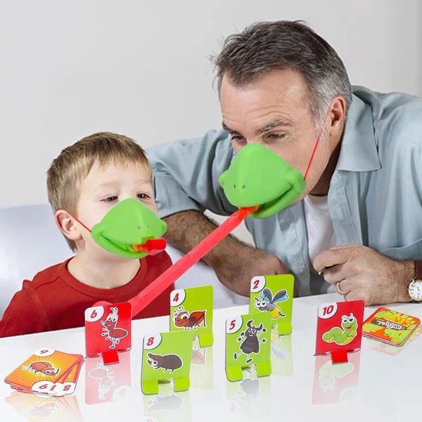 Frog Lizard Mask Wagging Tongue Lick Cards Board Games for Children Family Party Antistress Funny Desktop Puzzle Game Toys