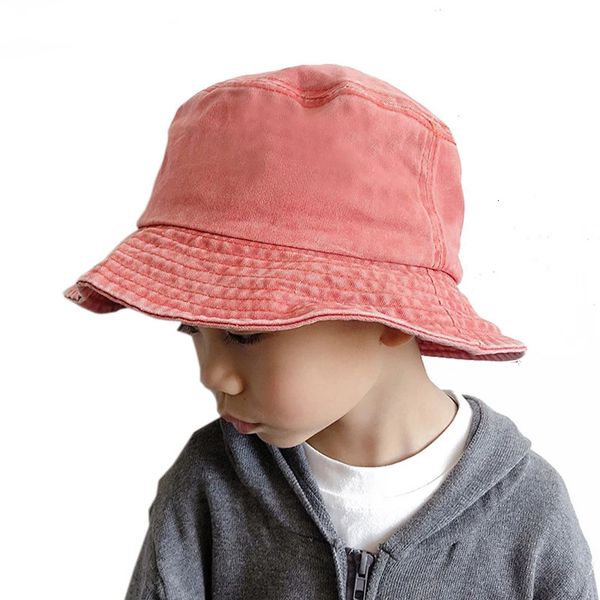 Washed Denim Bucket Hat Kids Wide Brim Cotton Fisherman Hat Girls Boys Summer Panama Sun Hat Outdoor Beach Fishing Cap260429