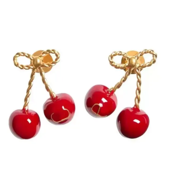Red Cherry 18K Gold Earrings, Wedding Jewellery