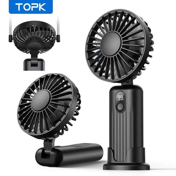TOPK Portable Mini Fan,2400mAh USB Rechargeable Hand Neck 3in1 Personal Electric Fan Standing Fans for Room Camping Foldable