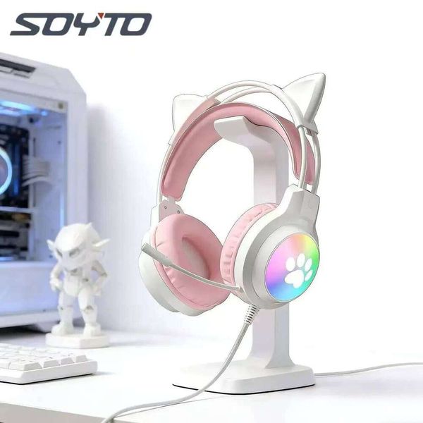 SOYTO Cat Ear Backlit Over-Ear Headphones Wired Gaming Headset Noise Cancelling Heavy Bass Universal for PC 4 Colors Available Y260525