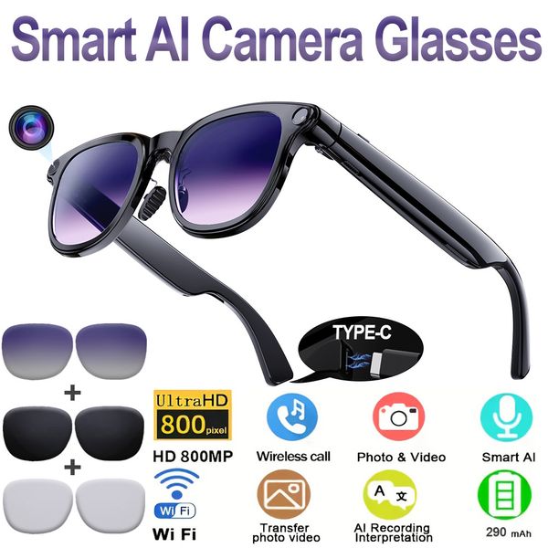 Designer Anti Blue Light AI Smart Glasses With Chat Gpt Touch Camera AI Office Work Glasses Music Player Bluetooth Calling Assistan