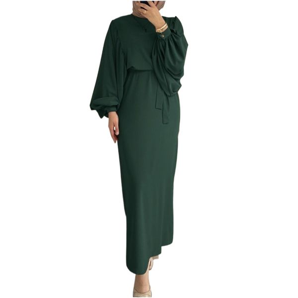 (1791) New Elegant Simple Lace Dress Long Sleeve Solid Color Sundress Robe