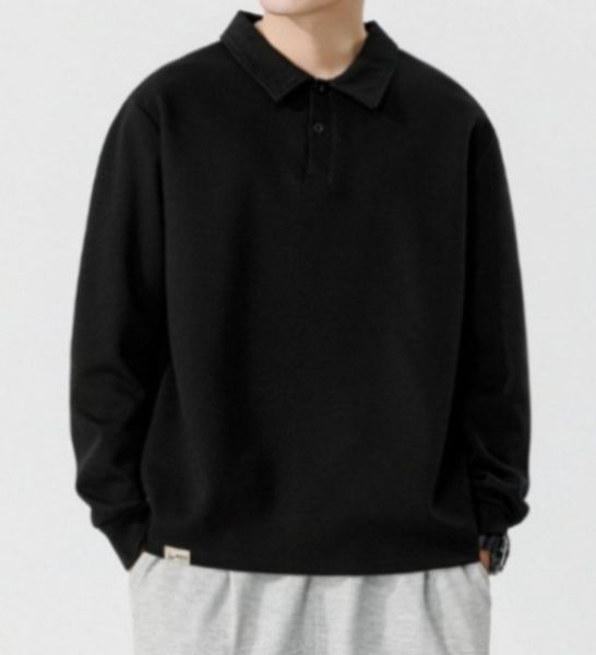 A137 Men Long-sleeved Autumn and Winter Heavy Loose Solid Color Lapel Youth Casual