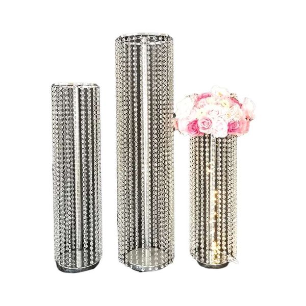 Round Cylinder Shape Flower Stand Golden Silver Wedding Table Centerpiece Crystal Road Lead Event Party Decoration Hot