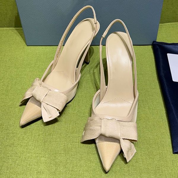 Mesh Fabric Slingback Pumps 1I308O Women's Mesh Back Empty Sandals Designer Ladies Butterfly Knot High Heels Brushed Leather Lining Design Size 35 42
