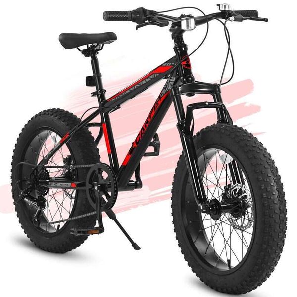 Bike Suspension 20 Inch Mountain Bike Kids Teenagers High Carbon Steel Frame Disc Brakes Durable Wide Tires Front Suspension 7 Speed Ideal For Snow And workou