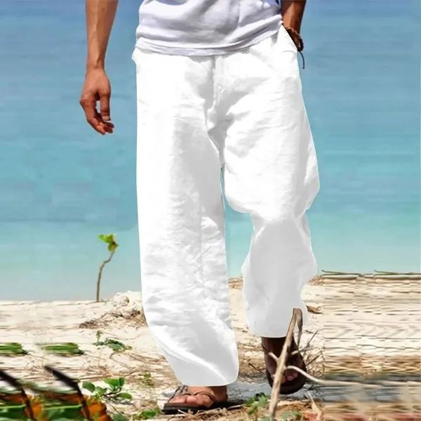 Men's Cotton Linen Pants Straight Leg Breathable Lightweight Vacation Beach Style Cozy Trousers Casual Spring Autumn Dailywear