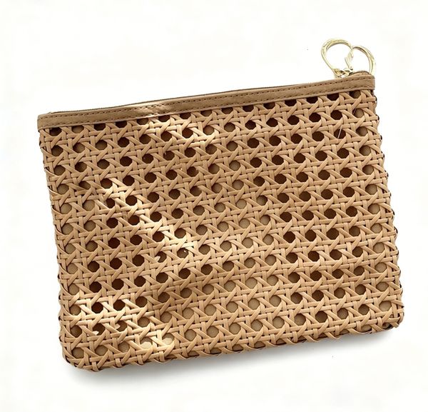 Designer Inspired Woven Rattan Cosmetic Bag, Zipper Closure — compare prices at CompareOffers