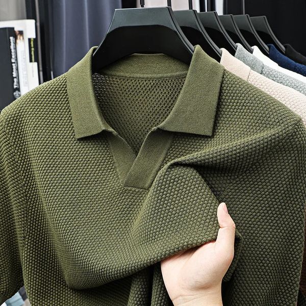 100 Cotton Shortsleeved POLO Shirt Men's Lapel Knitted Tshirt Highend Casual Bottoming Versatile T