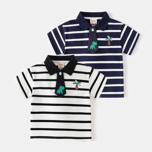 HoneyCherry Boys Short-sleeved T-shirt with A Turned-up Collar Fashionable Striped Polo Shirt for Children in SummerT260507