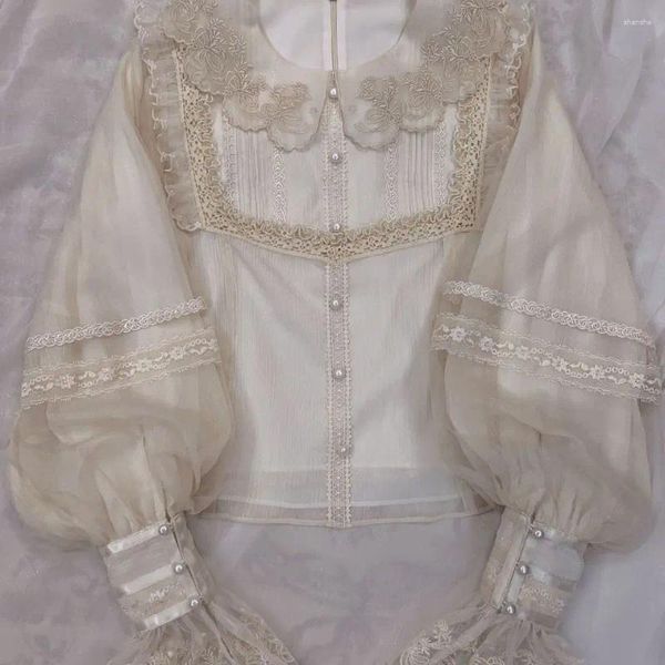 Women's Blouses Vintage Lolita Shirt Japanese Women Elegant Sweet Lace Ruffle Embroidery Long Sleeve Blouse Aesthetic Clothes Tops