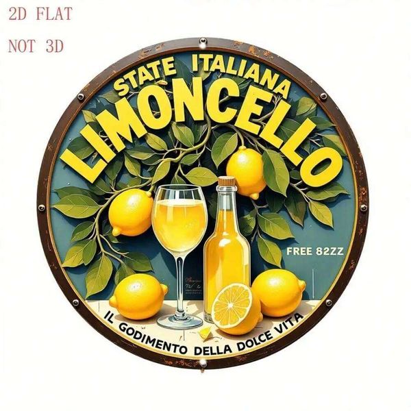 Limoncello Wall Sign 8 Inch Round Aluminum Lemon Decor for Home Kitchen Cafe Bar 26Y0507