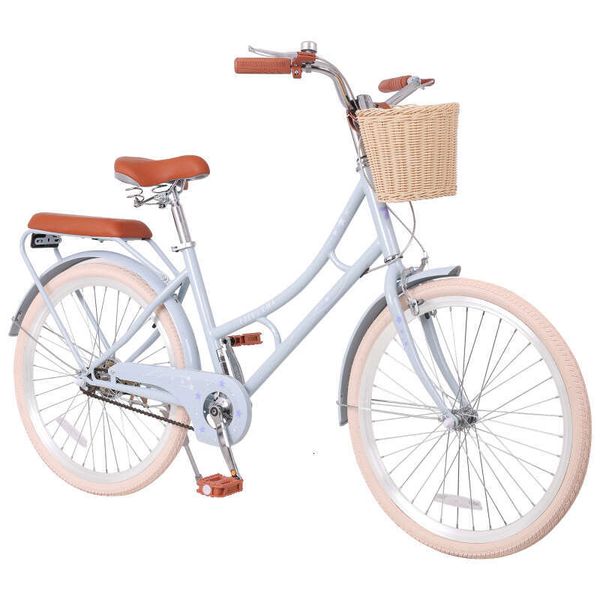 Bike Suspension 24 Inch Beach Cruiser Women Commuter Bicycle With Front Basket High Carbon Steel Frame Comfortable workout set City Bike For Outdoor Riding Sp