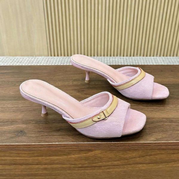 heels x TM Mule high heeled designer women's pink denim 3cm 6cm mules Signature Leather outsole models stiletto heel feminine style casual mule sandals