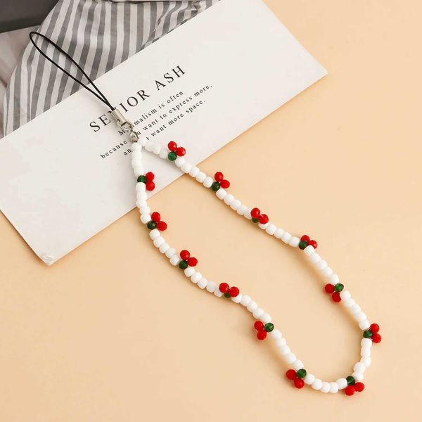 2023 Trendy Mobile Strap Phone Charm Cherry Beaded Phone Chain Jewelry For Women Anti-Lost Lanyard Gift Keychain L260508