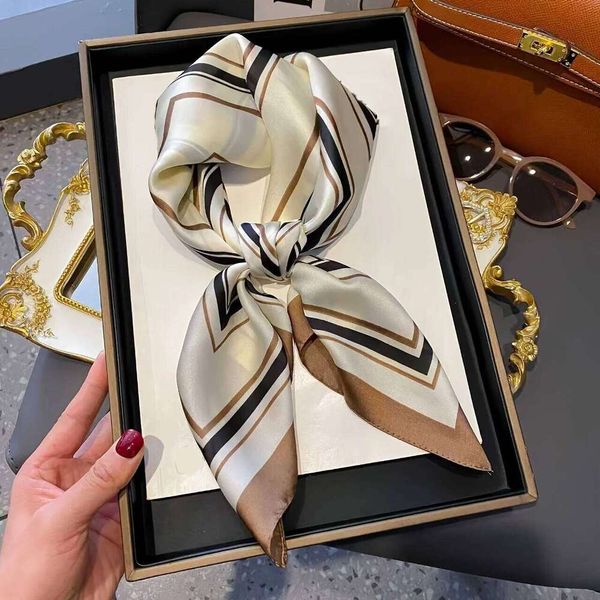Elegant Geometric Striped Square Scarf for Women Satin Fashion Wraps Neckerchief Female Hair Bands Ribbon Headband Bandana 26W0508