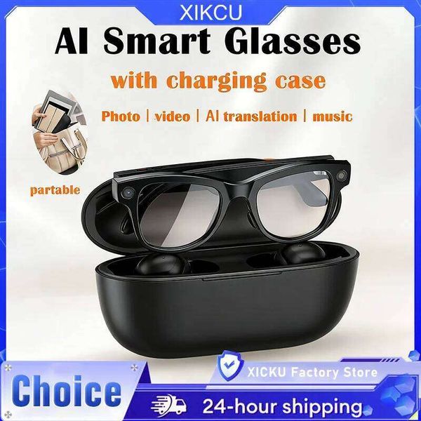 M02 AI Smart Glasses 8Mp Camera Video Recording 100+Languages Translation Sunglasses Bluetooth Call Music Play With Charging Box Smart Glasses