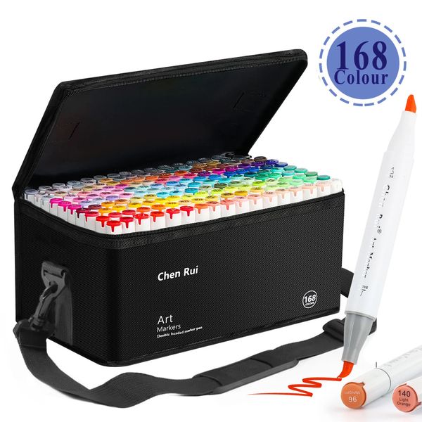 486080120168 Color Dual Tip Art Markers Brush Chisel Professional Permanent Marker Set for Coloring Back To School 260508