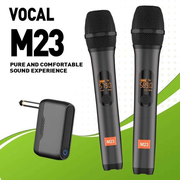 M23 UHF 2 Channel Wireless Microphone System with Rechargeable Receiver Cordless Handheld Mic for Karaoke Church Party DJ S260508P5ZR